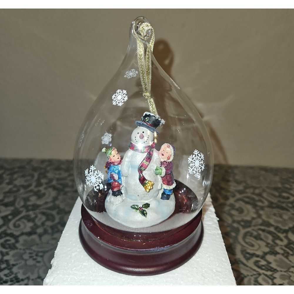 Vintage Sorelle Snowman & Children Teardrop Glass Globe Ornament